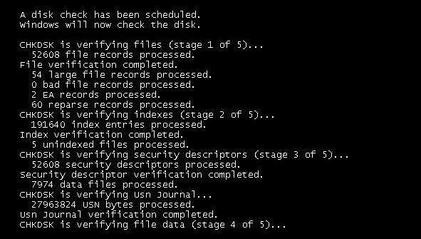 ChkDsk застрял на определенном% или завис на какой-то стадии